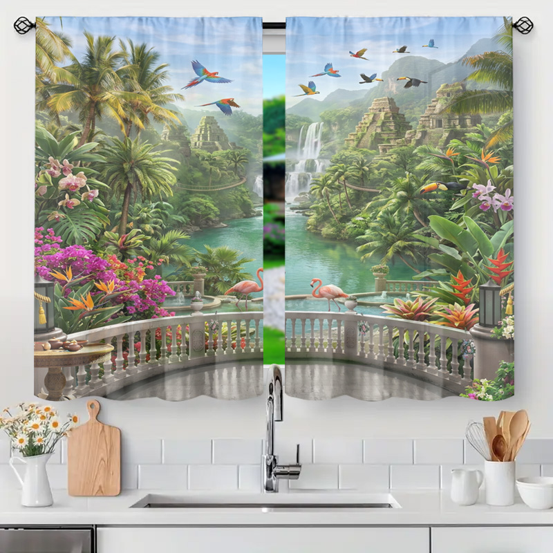 Home Office Bali - Vibrant Tropical Jungle Waterfall Landscape Curtain