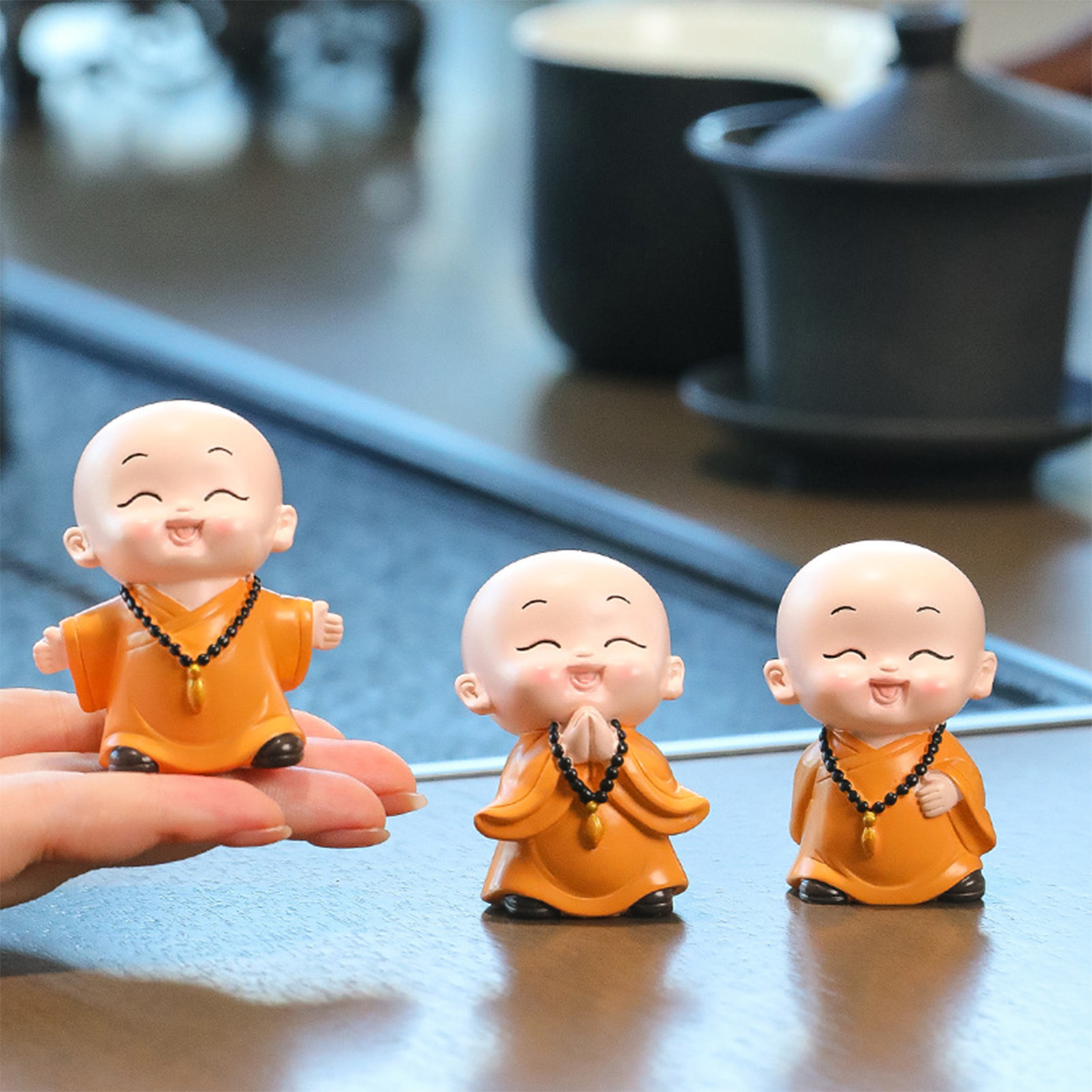 Home Office Hidden Desk - Cute Resin Little Monk Tea Table