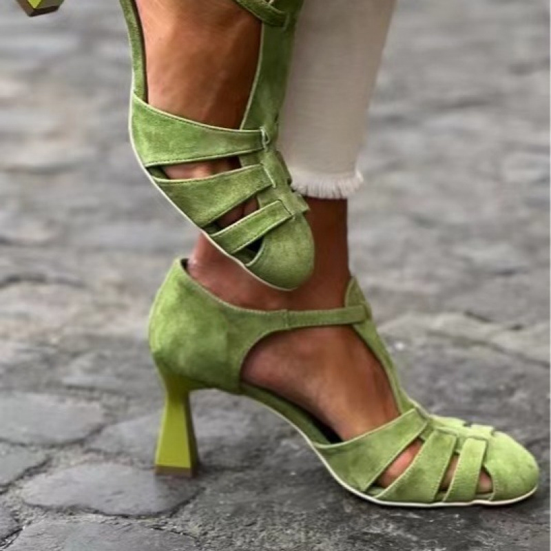 Home Office Makeover - Women's Green Suede Kitten Heel T-Strap