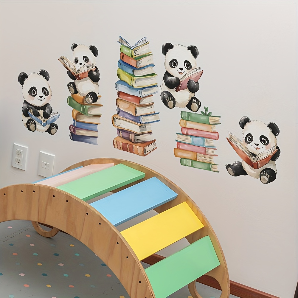 Home Office Library - Cartoon Panda Read Book Wall Stickers