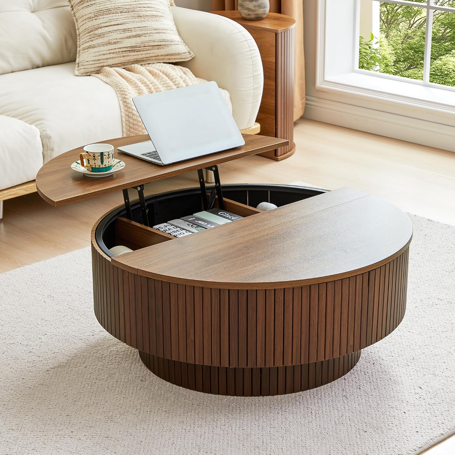 Home Office Hidden Desk - 33 Inch Round Coffee Table With