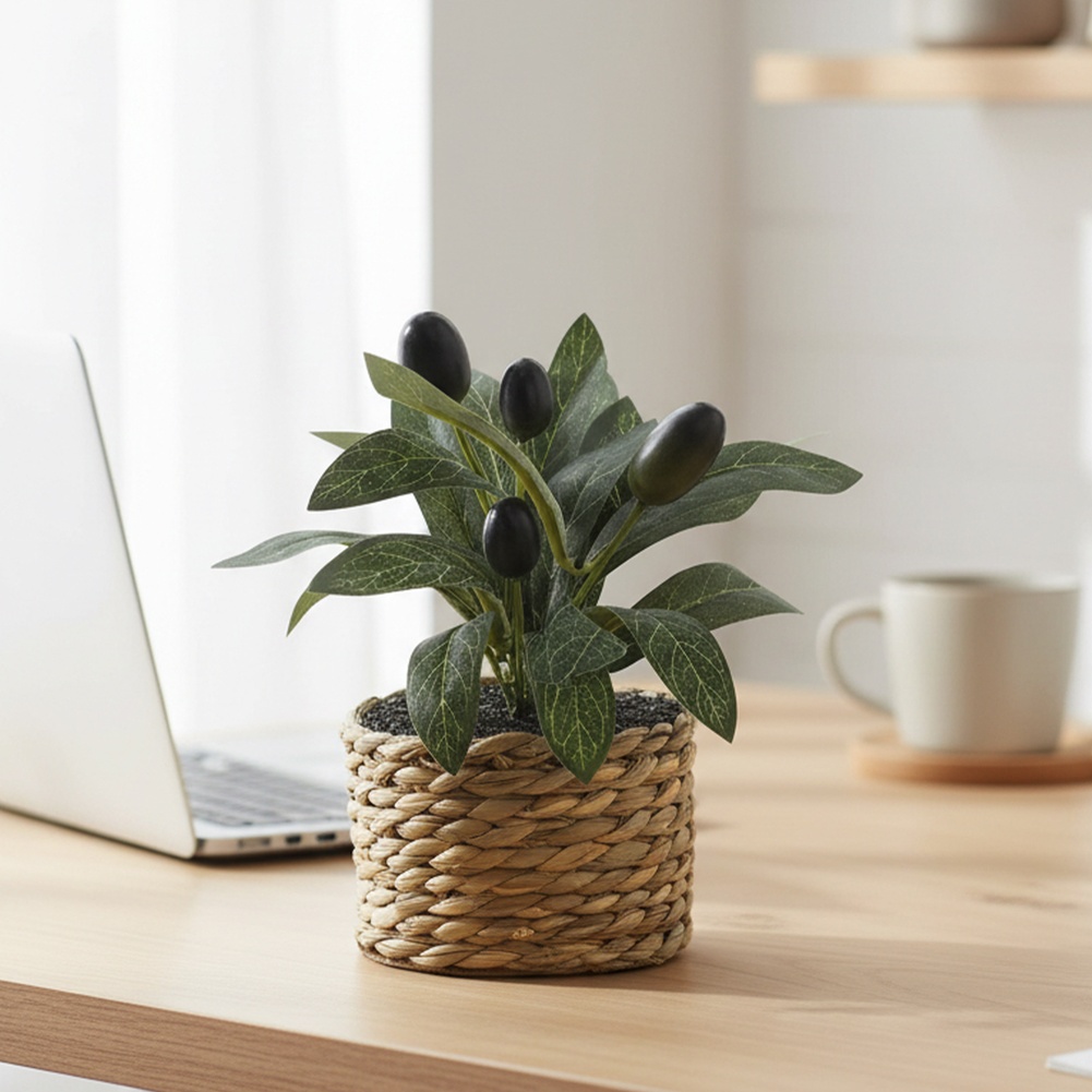 Home Office Hidden Desk - Artificial Plants Pocket Olive Tree Plastic