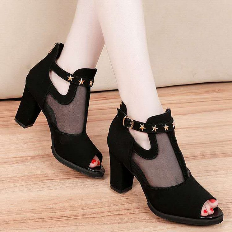 Home Office Makeover - Mesh Peep Toe Block High Heels