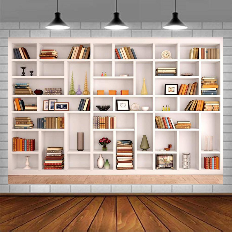 White Bookshelf Photography Ba - Home Office Zoom Background review and price