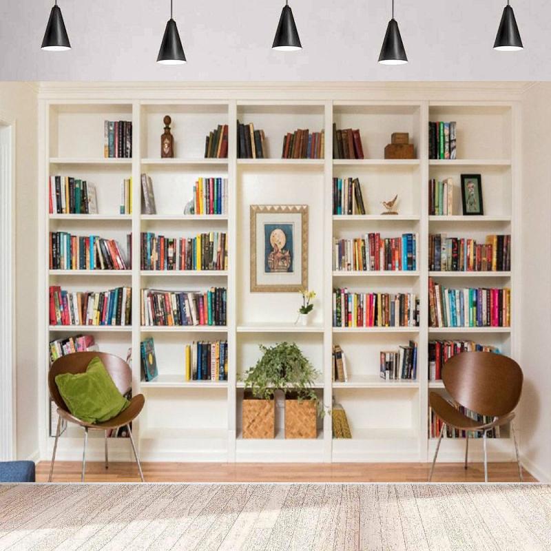 White Bookshelf Photography Ba - Home Office Zoom Background review and price