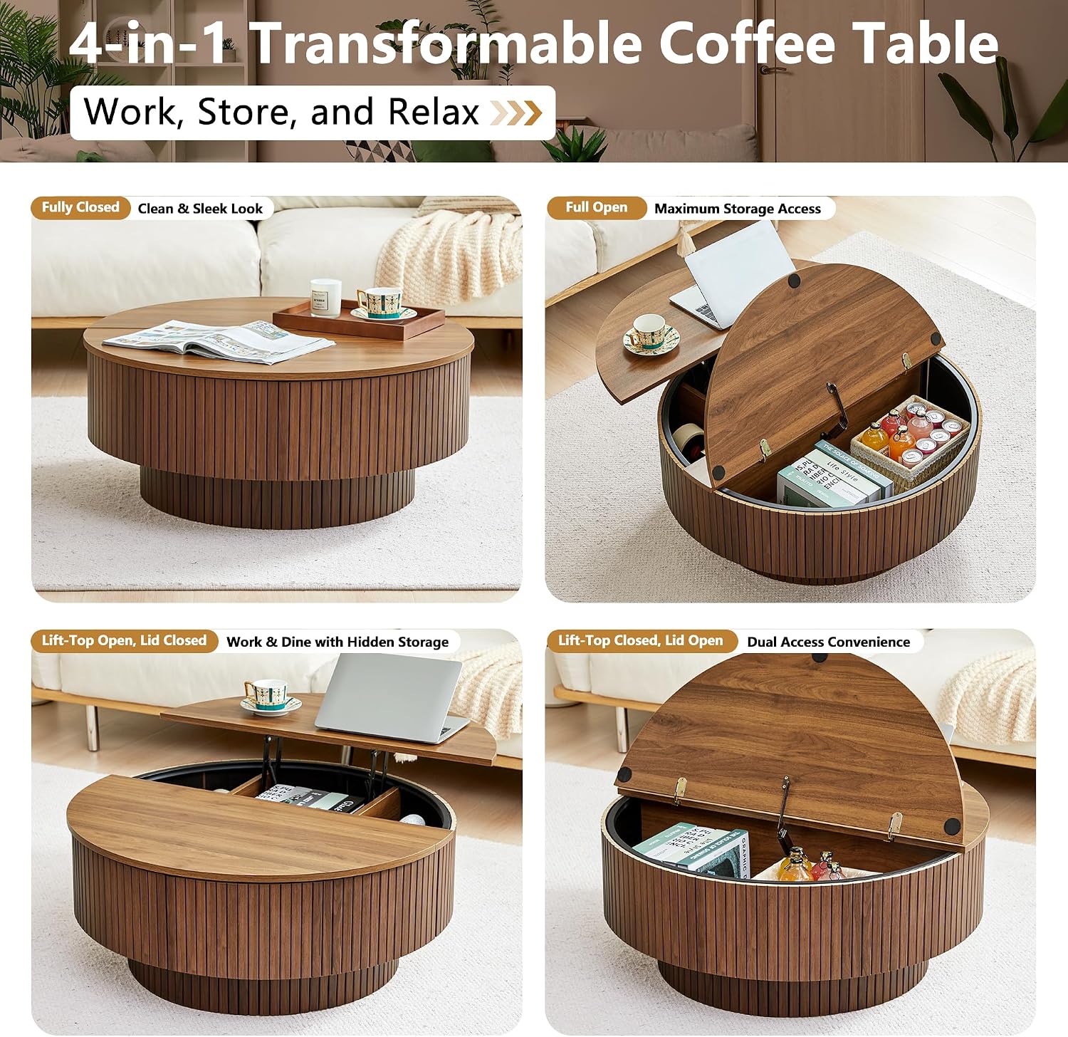 33 Inch Round Coffee Table Wit - Home Office Hidden Desk review and price